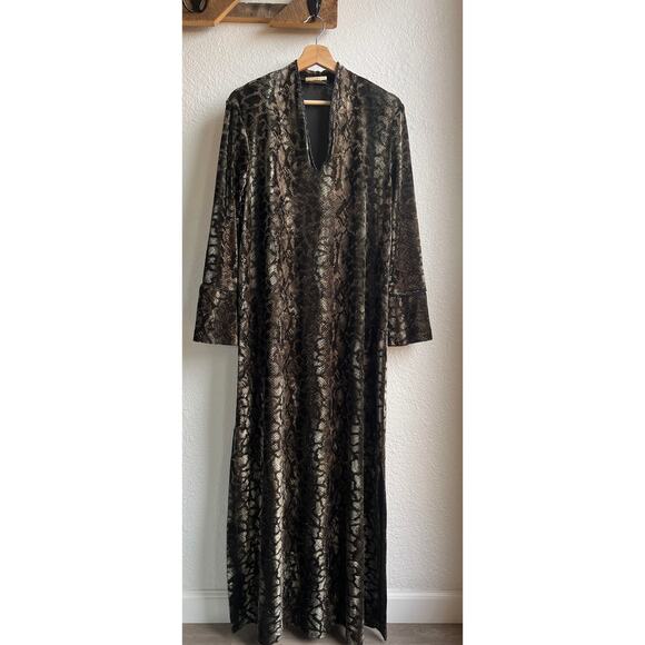 Vintage Velvet Snake Print Bead Trim Caftan Maxi Dress - Picture 5 of 12